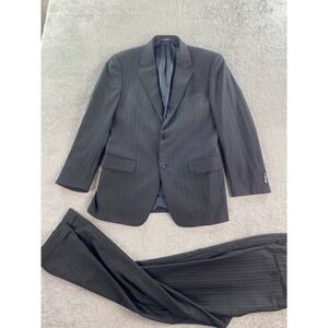 Joseph Abboud Suit 38 R Black Wool Striped Luxury Jacket Matching Pant Set 32x29